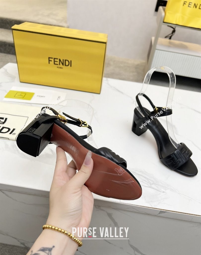 Fendi Delfina Medium Heel Sandals 6cm in FF Leather Black 2025 (MD-250425132)