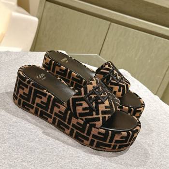 Fendi Sunshine Platform Slides Sandal 6cm in FF Fabric Brown 2025 0426 (MD-250426002)