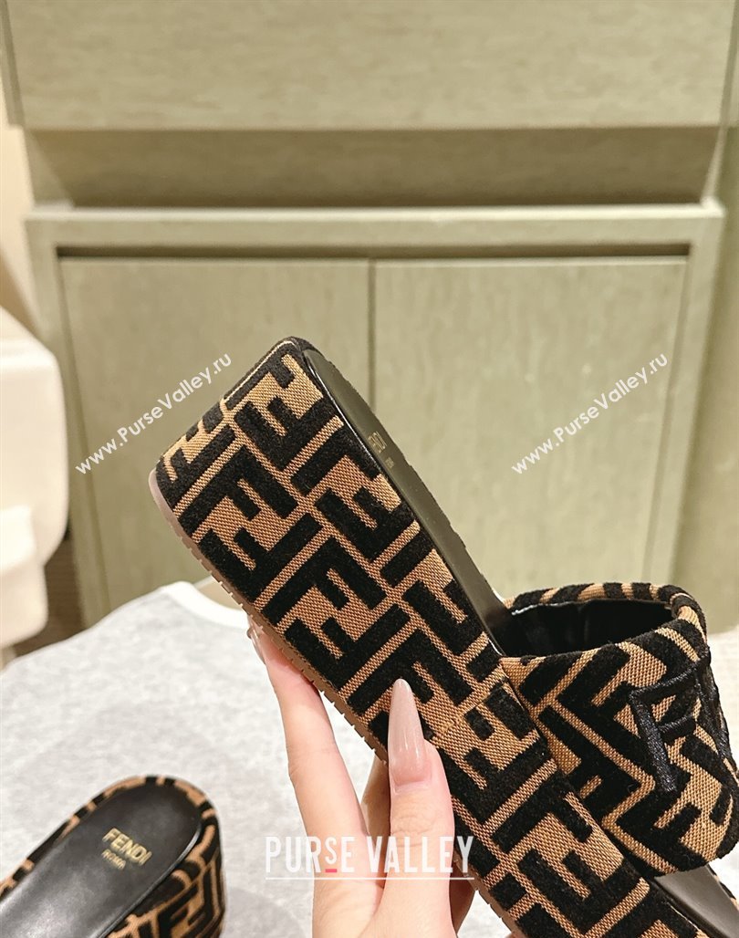 Fendi Sunshine Platform Slides Sandal 6cm in FF Fabric Brown 2025 0426 (MD-250426002)