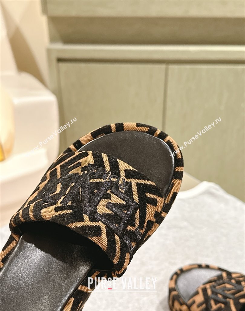 Fendi Sunshine Platform Slides Sandal 6cm in FF Fabric Brown 2025 0426 (MD-250426002)
