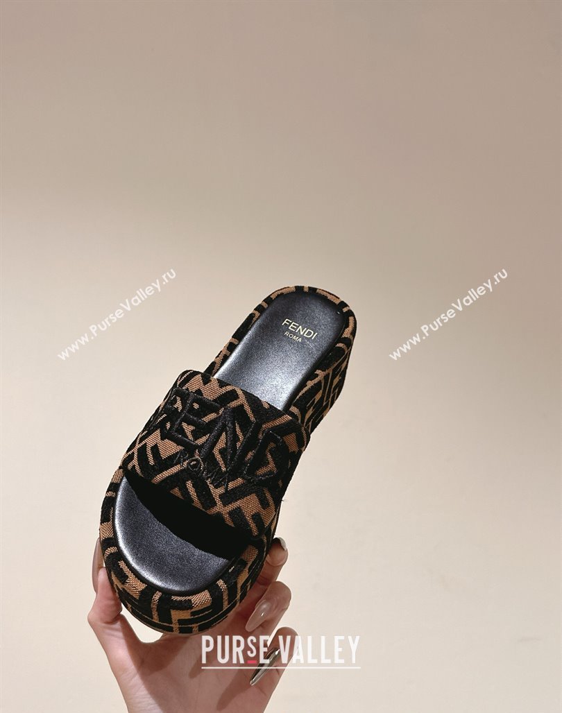 Fendi Sunshine Platform Slides Sandal 6cm in FF Fabric Brown 2025 0426 (MD-250426002)
