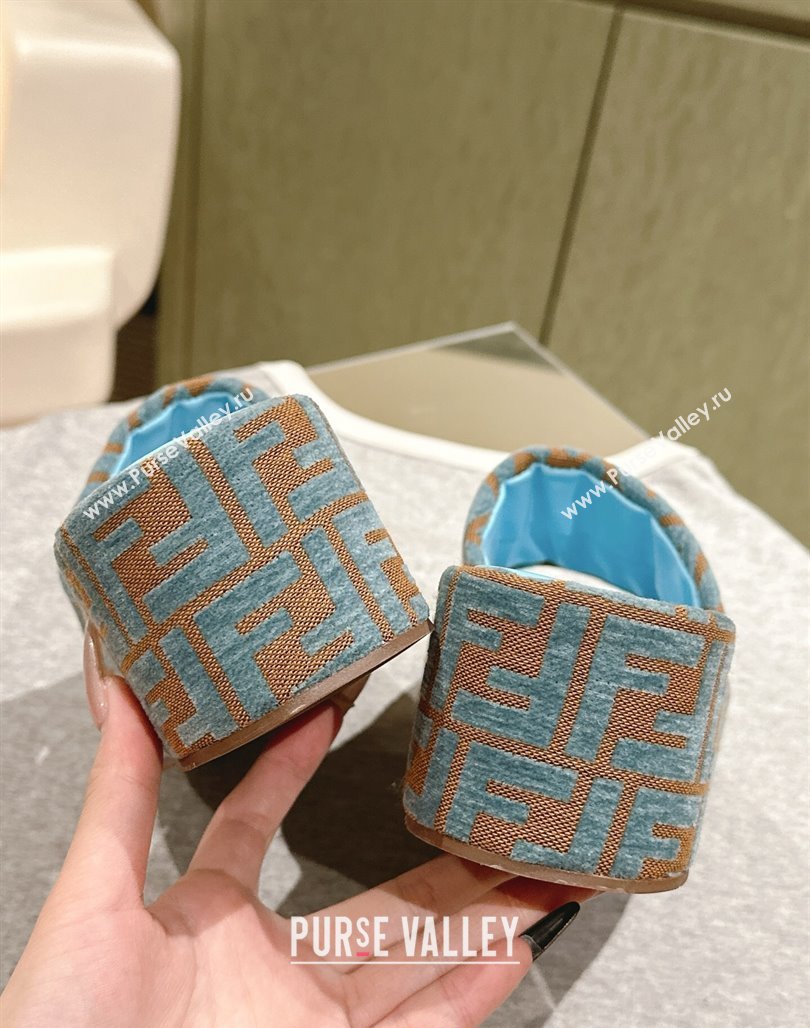 Fendi Sunshine Platform Slides Sandal 6cm in FF Fabric Light Blue 2025 0426 (MD-250426003)