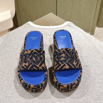 Fendi Sunshine Platform Slides Sandal 6cm in FF Fabric Sky Blue 2025 0426 (MD-250426004)