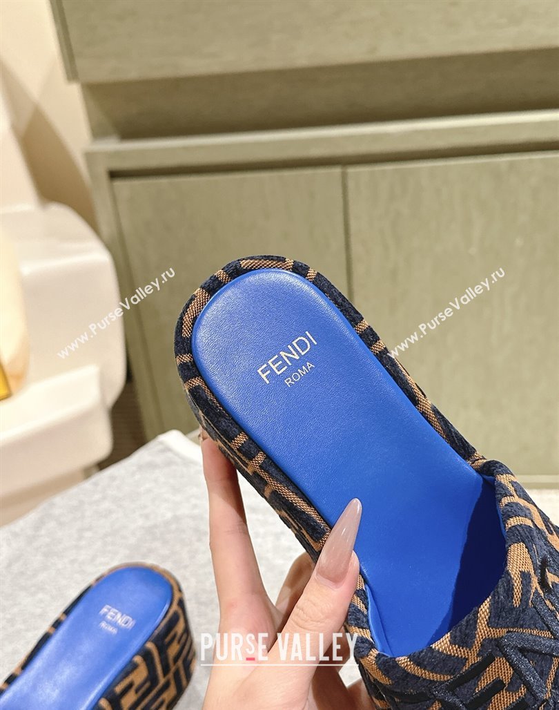 Fendi Sunshine Platform Slides Sandal 6cm in FF Fabric Sky Blue 2025 0426 (MD-250426004)