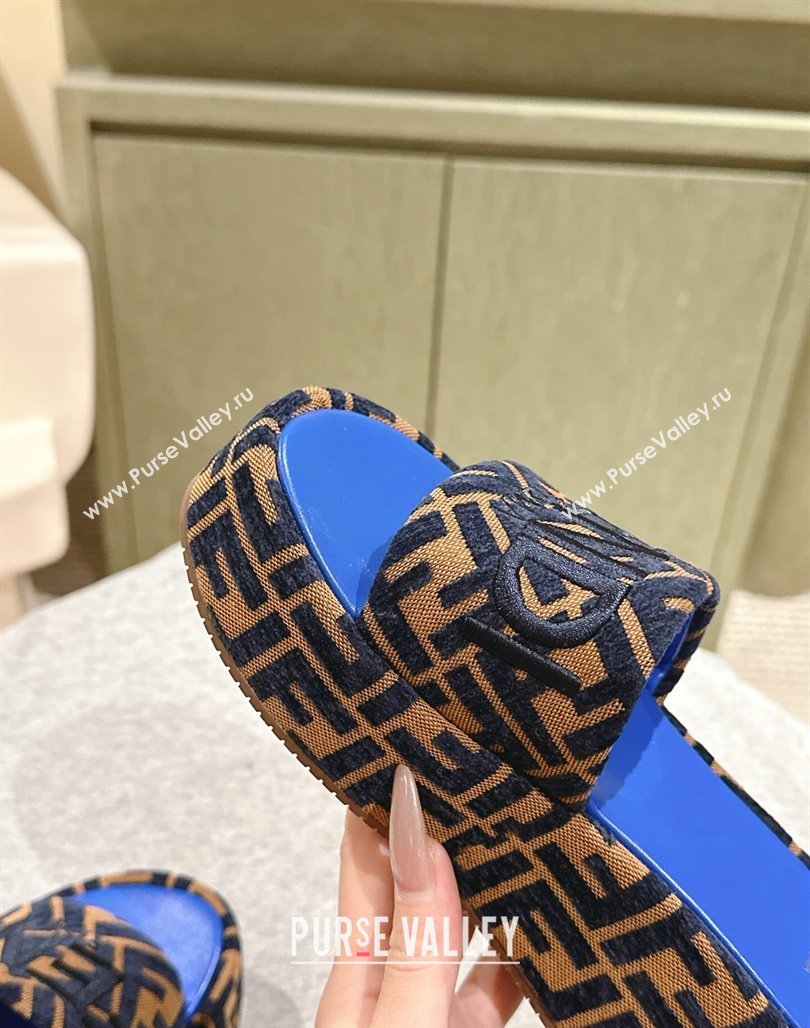Fendi Sunshine Platform Slides Sandal 6cm in FF Fabric Sky Blue 2025 0426 (MD-250426004)