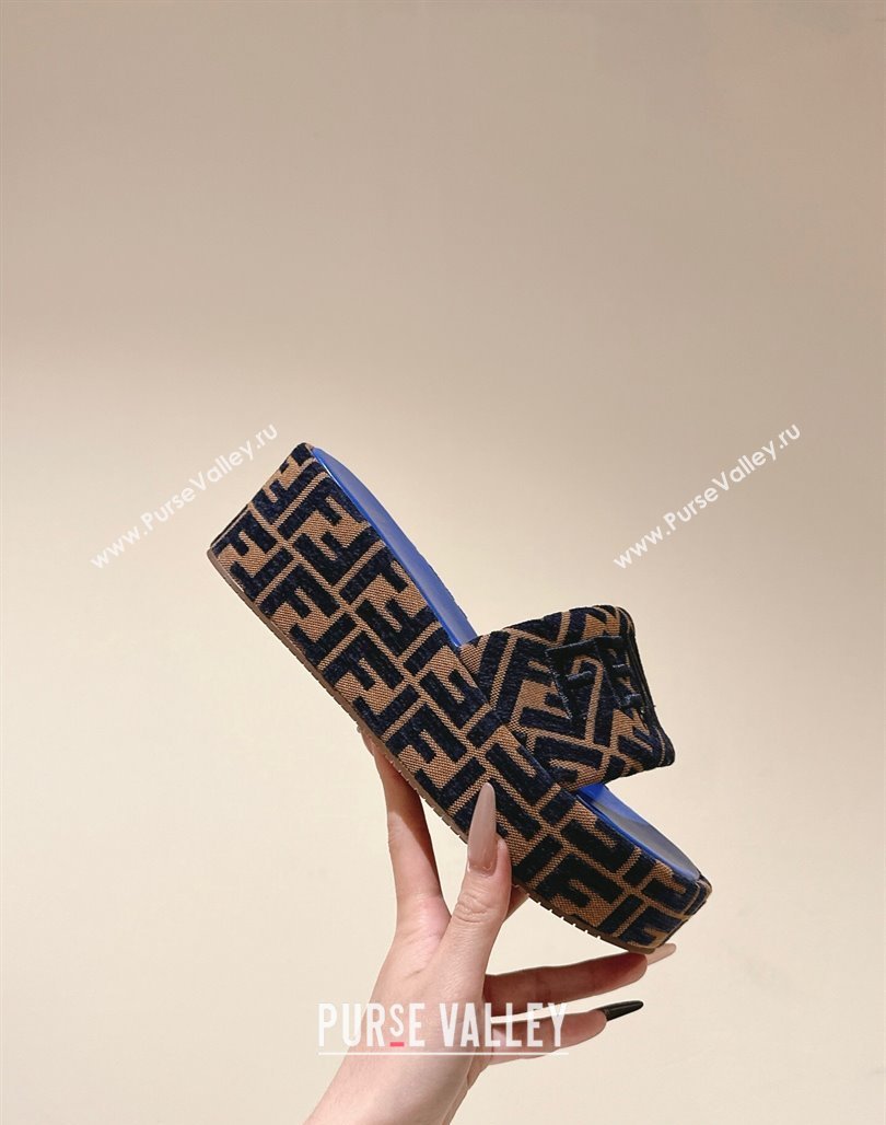 Fendi Sunshine Platform Slides Sandal 6cm in FF Fabric Sky Blue 2025 0426 (MD-250426004)