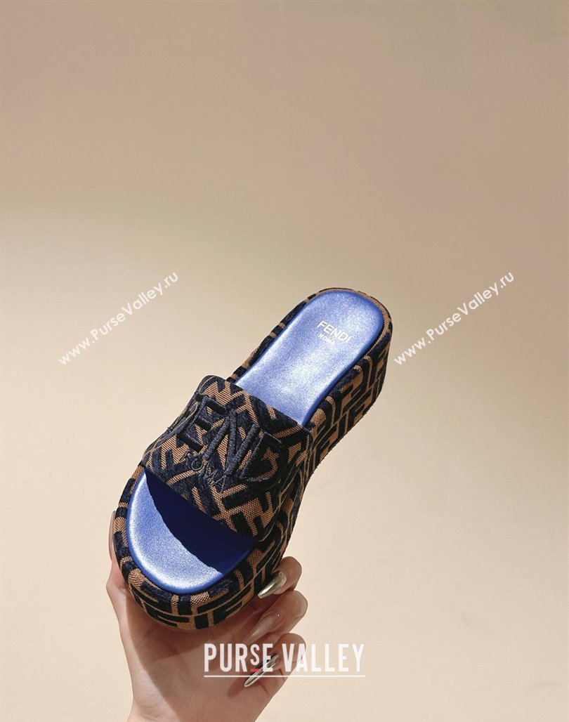 Fendi Sunshine Platform Slides Sandal 6cm in FF Fabric Sky Blue 2025 0426 (MD-250426004)