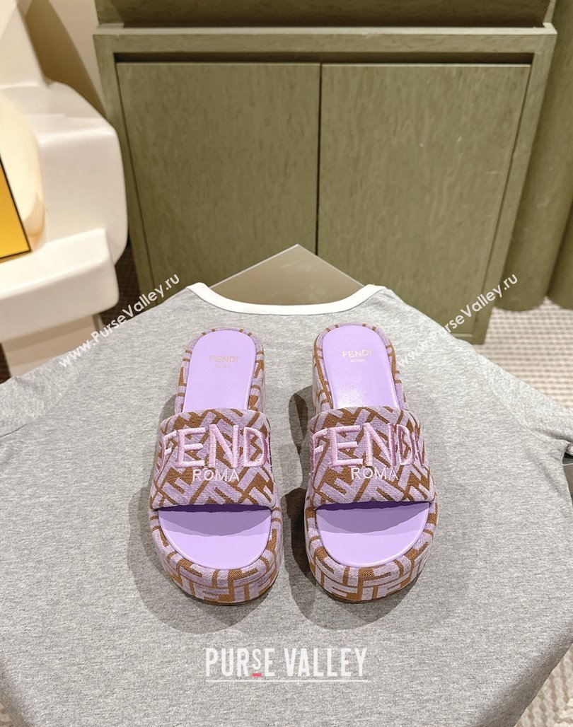 Fendi Sunshine Platform Slides Sandal 6cm in FF Fabric Purple 2025 0426 (MD-250426005)