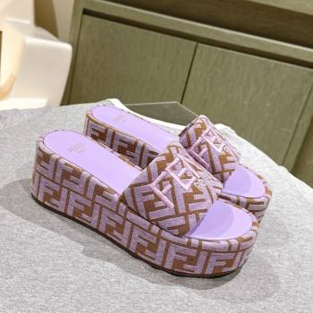 Fendi Sunshine Platform Slides Sandal 6cm in FF Fabric Purple 2025 0426 (MD-250426005)