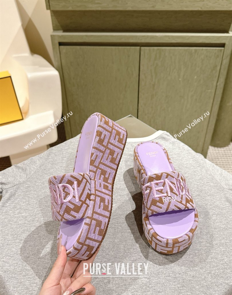 Fendi Sunshine Platform Slides Sandal 6cm in FF Fabric Purple 2025 0426 (MD-250426005)