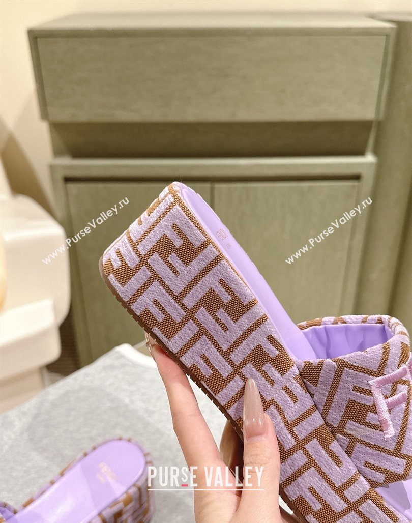 Fendi Sunshine Platform Slides Sandal 6cm in FF Fabric Purple 2025 0426 (MD-250426005)