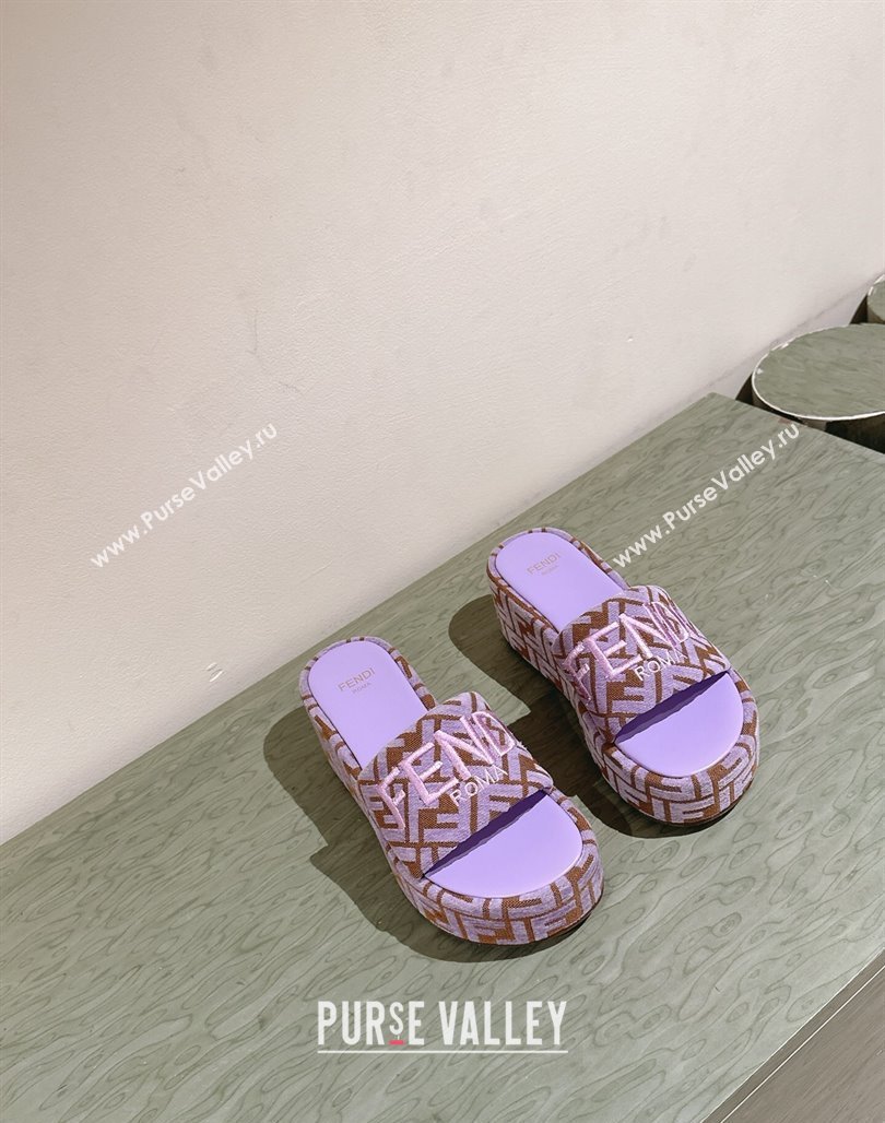 Fendi Sunshine Platform Slides Sandal 6cm in FF Fabric Purple 2025 0426 (MD-250426005)