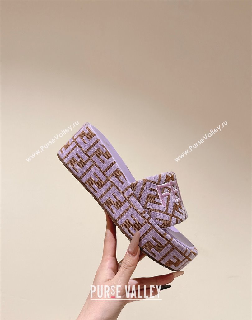 Fendi Sunshine Platform Slides Sandal 6cm in FF Fabric Purple 2025 0426 (MD-250426005)