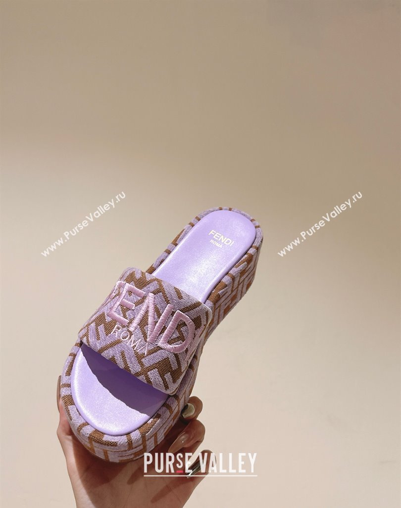 Fendi Sunshine Platform Slides Sandal 6cm in FF Fabric Purple 2025 0426 (MD-250426005)