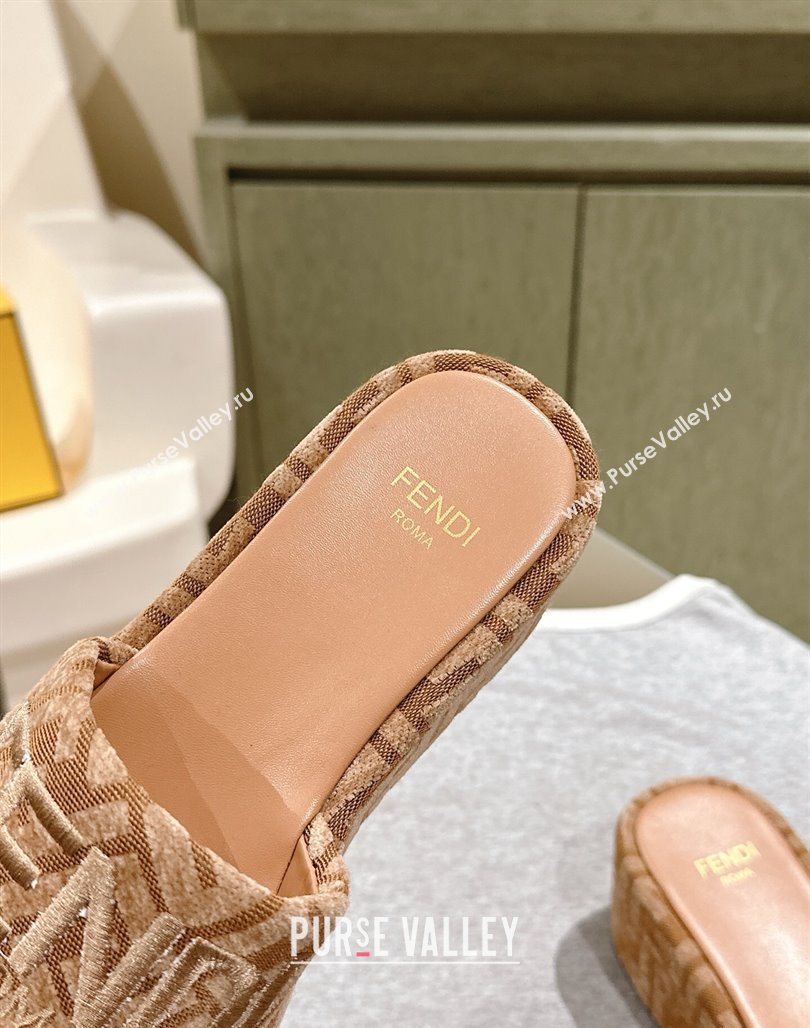 Fendi Sunshine Platform Slides Sandal 6cm in FF Fabric Apricot 2025 0426 (MD-250426006)