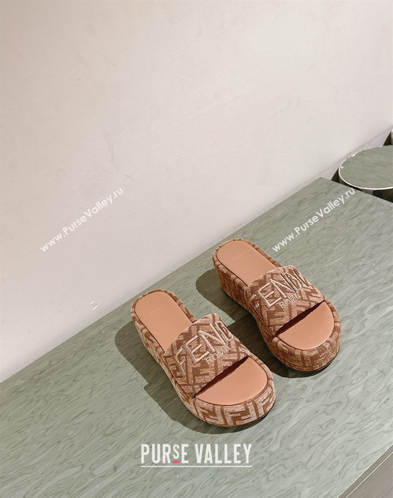Fendi Sunshine Platform Slides Sandal 6cm in FF Fabric Apricot 2025 0426 (MD-250426006)