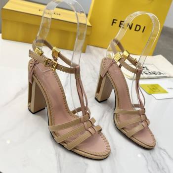 Fendi Delfina High Heel Sandals 10cm in Leather with T-bar Strap Beige 2025 (MD-250425128)