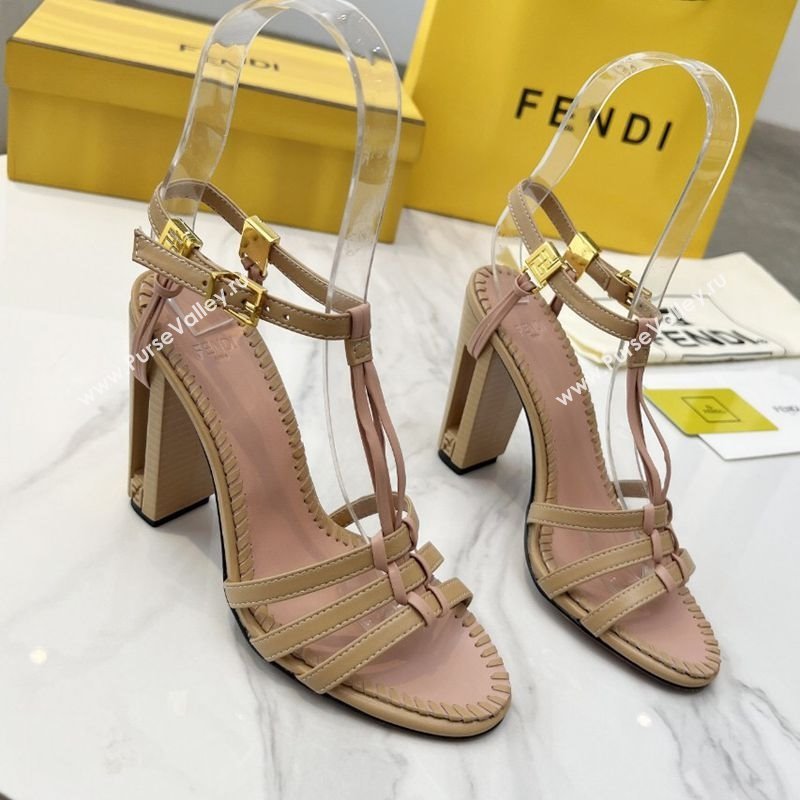 Fendi Delfina High Heel Sandals 10cm in Leather with T-bar Strap Beige 2025 (MD-250425128)