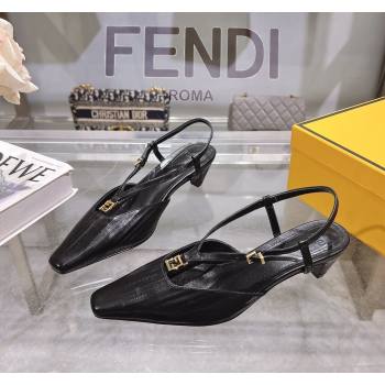 Fendi FFold Slingbacks Heeled Sandals 5cm in Eel Emboosed Leather Black 2025 (MD-250425144)