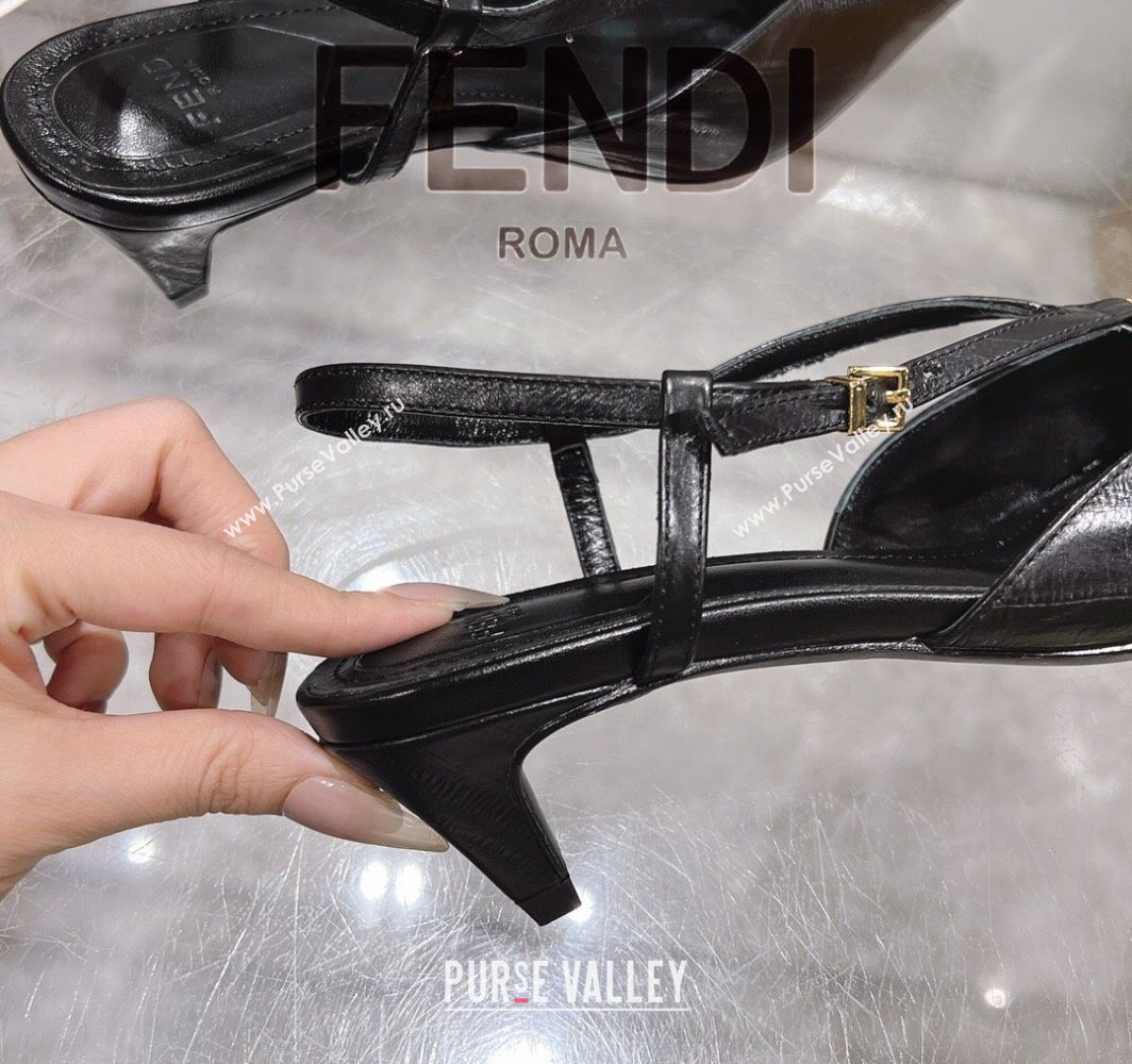 Fendi FFold Slingbacks Heeled Sandals 5cm in Eel Emboosed Leather Black 2025 (MD-250425144)