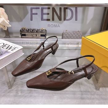 Fendi FFold Slingbacks Heeled Sandals 5cm in Eel Emboosed Leather Brown 2025 (MD-250425148)