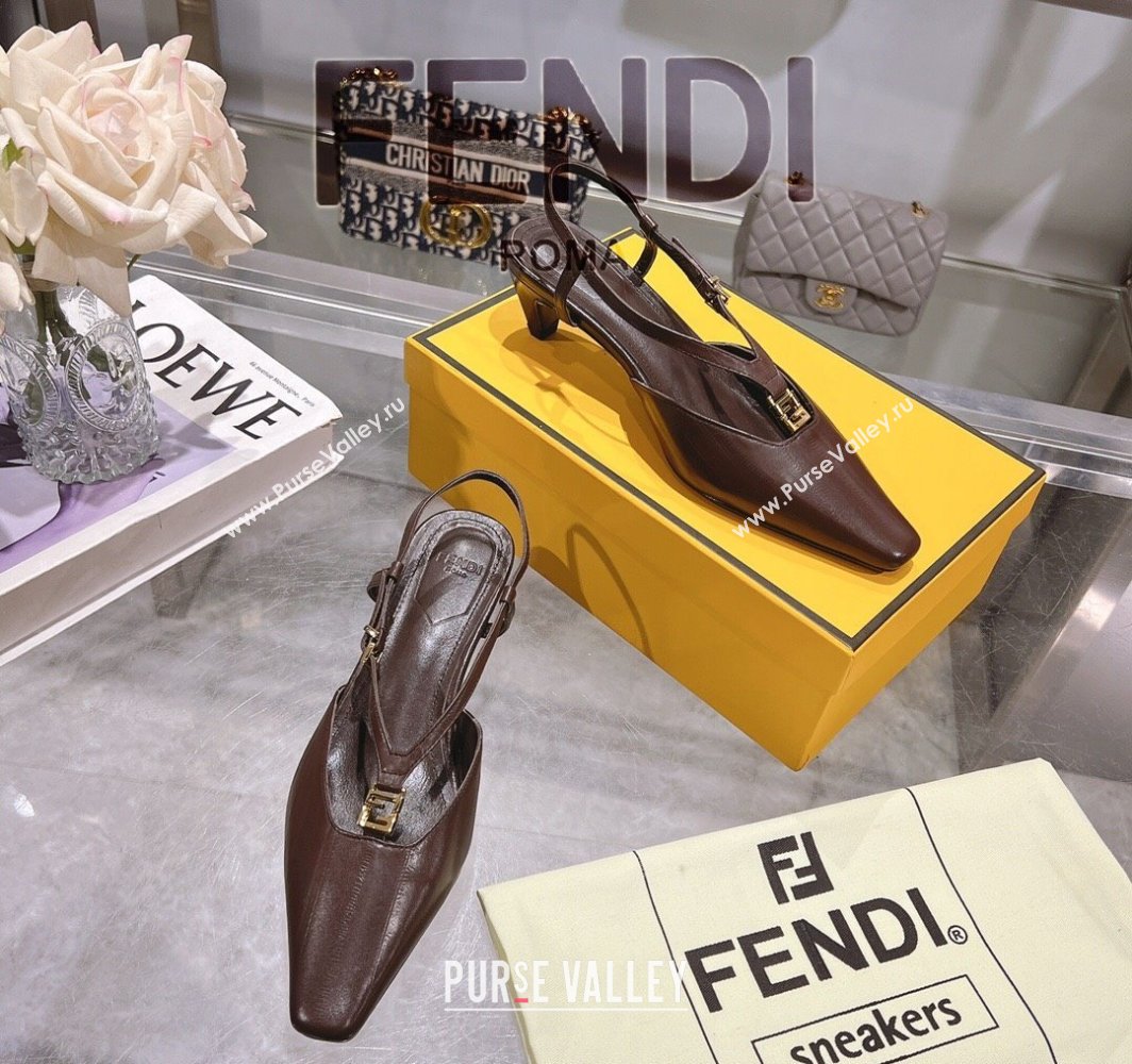 Fendi FFold Slingbacks Heeled Sandals 5cm in Eel Emboosed Leather Brown 2025 (MD-250425148)