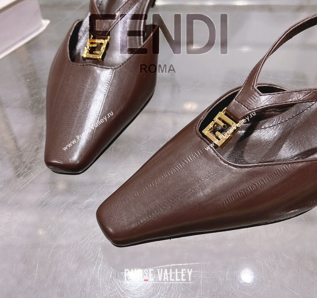 Fendi FFold Slingbacks Heeled Sandals 5cm in Eel Emboosed Leather Brown 2025 (MD-250425148)