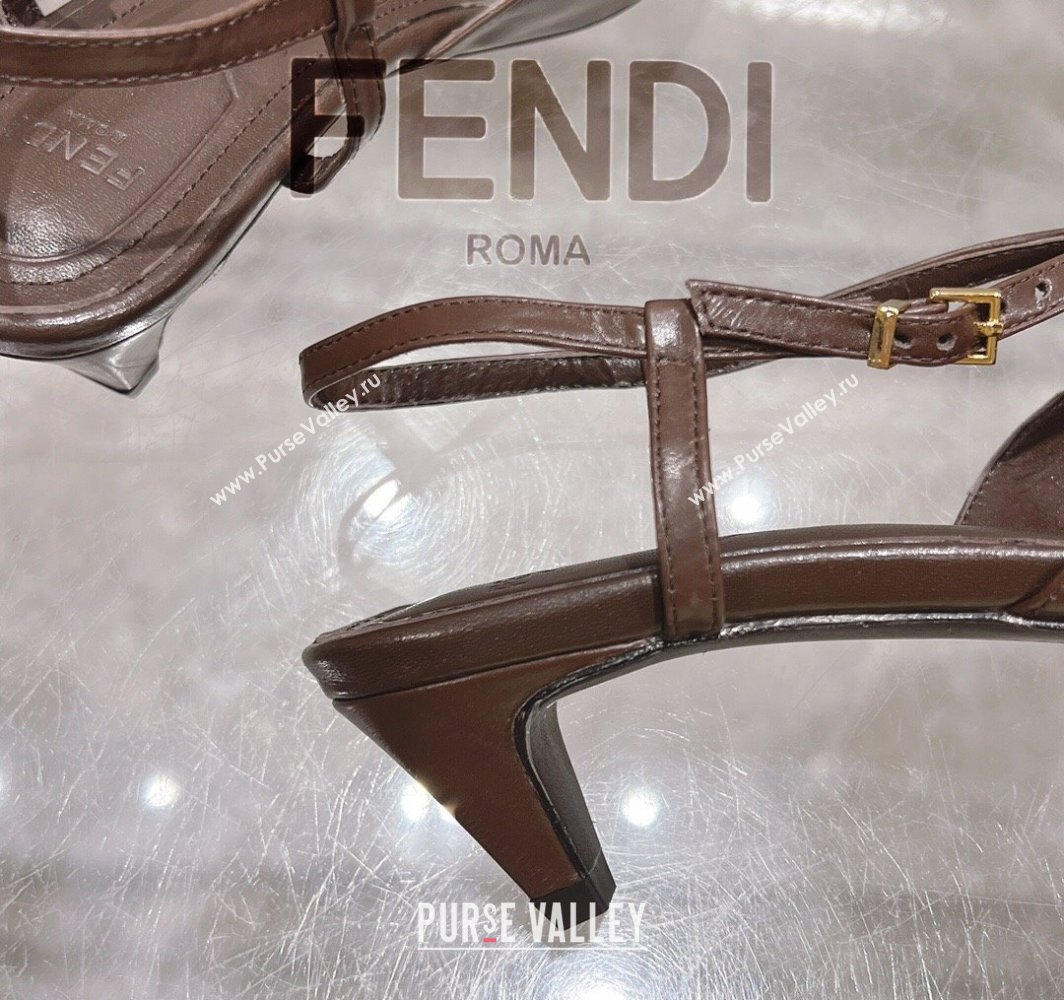Fendi FFold Slingbacks Heeled Sandals 5cm in Eel Emboosed Leather Brown 2025 (MD-250425148)