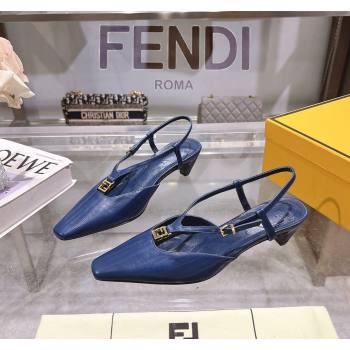 Fendi FFold Slingbacks Heeled Sandals 5cm in Eel Emboosed Leather Navy Blue 2025 (MD-250425149)