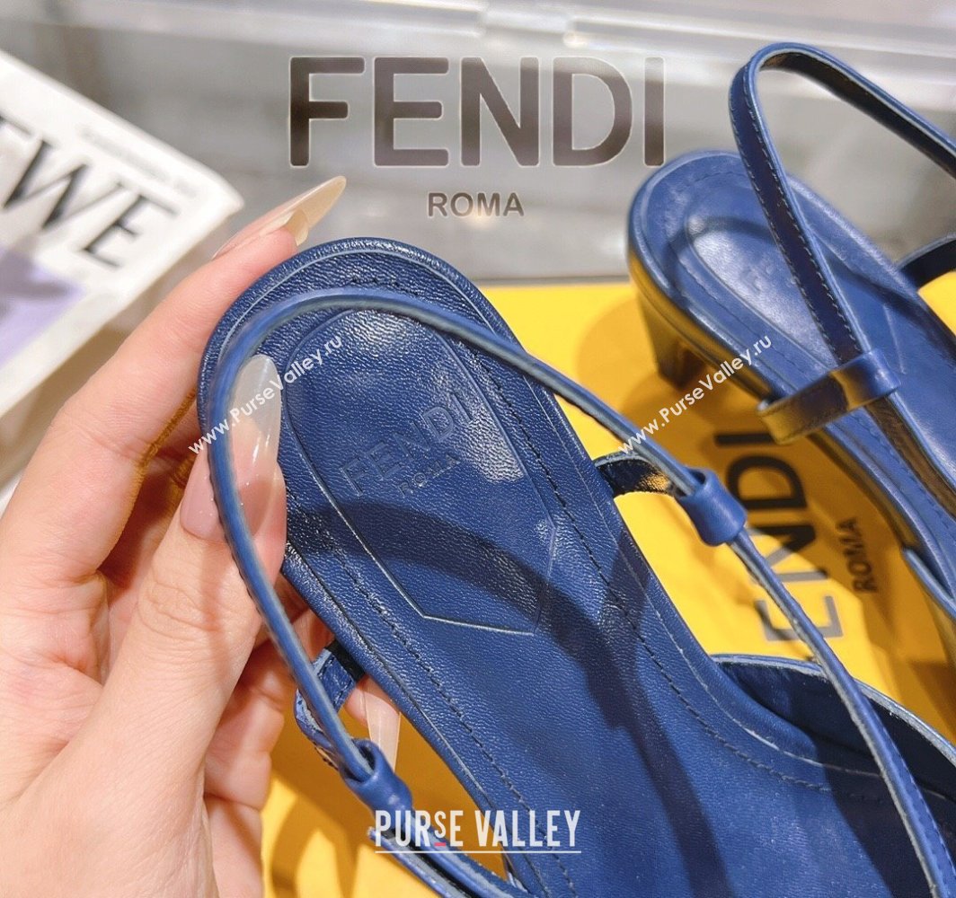 Fendi FFold Slingbacks Heeled Sandals 5cm in Eel Emboosed Leather Navy Blue 2025 (MD-250425149)