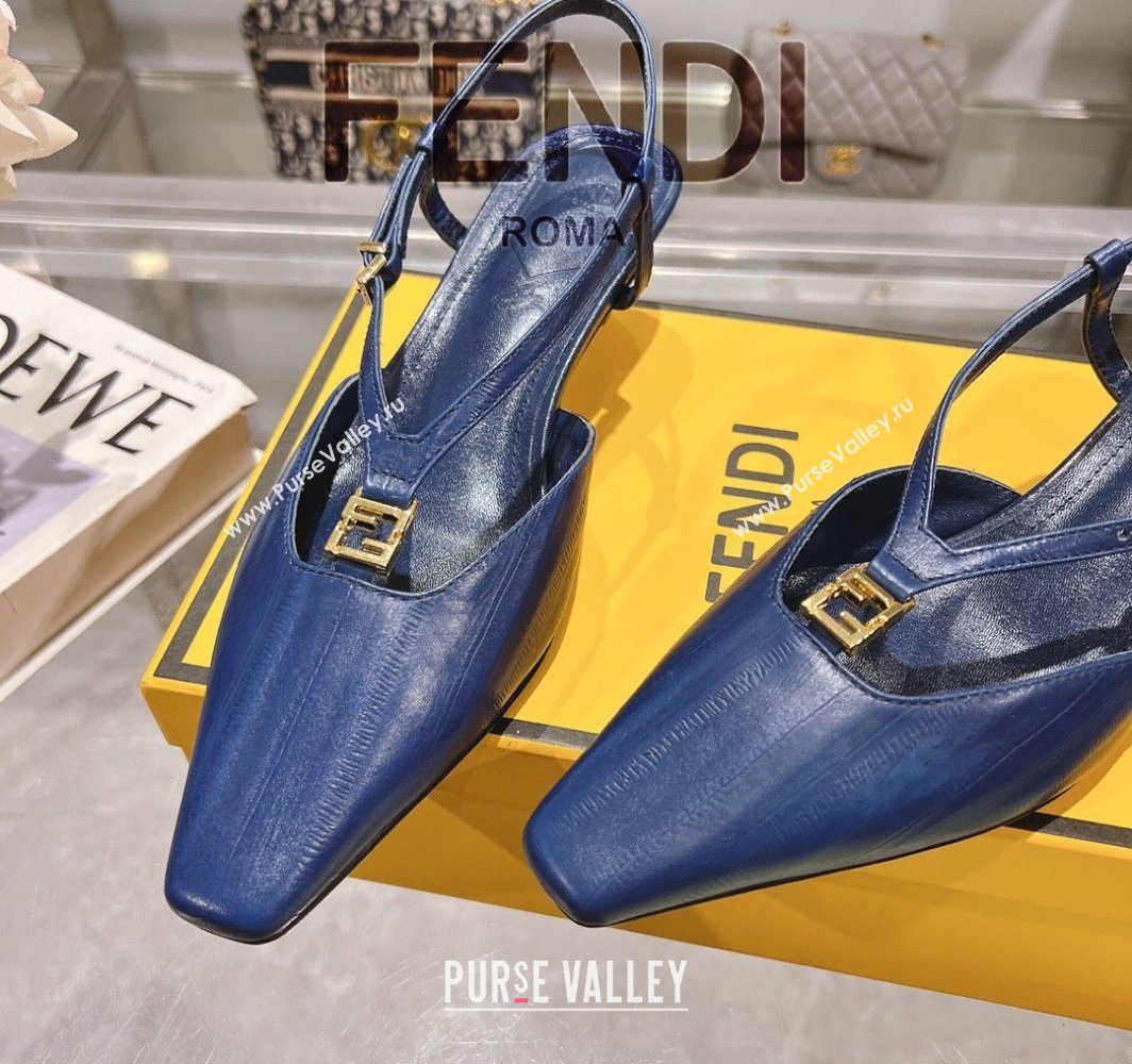 Fendi FFold Slingbacks Heeled Sandals 5cm in Eel Emboosed Leather Navy Blue 2025 (MD-250425149)
