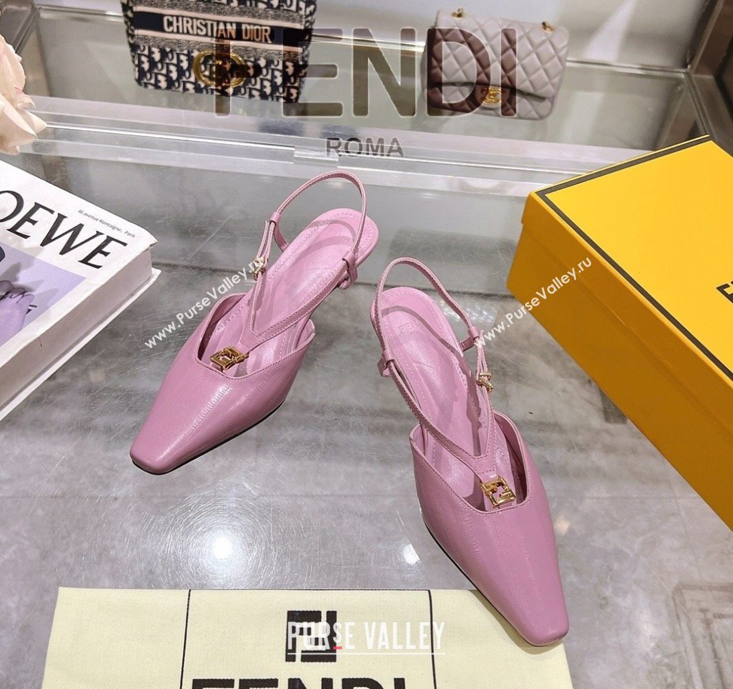 Fendi FFold Slingbacks Heeled Sandals 5cm in Eel Emboosed Leather Light Purple 2025 (MD-250425150)
