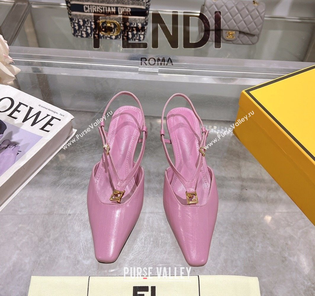 Fendi FFold Slingbacks Heeled Sandals 5cm in Eel Emboosed Leather Light Purple 2025 (MD-250425150)