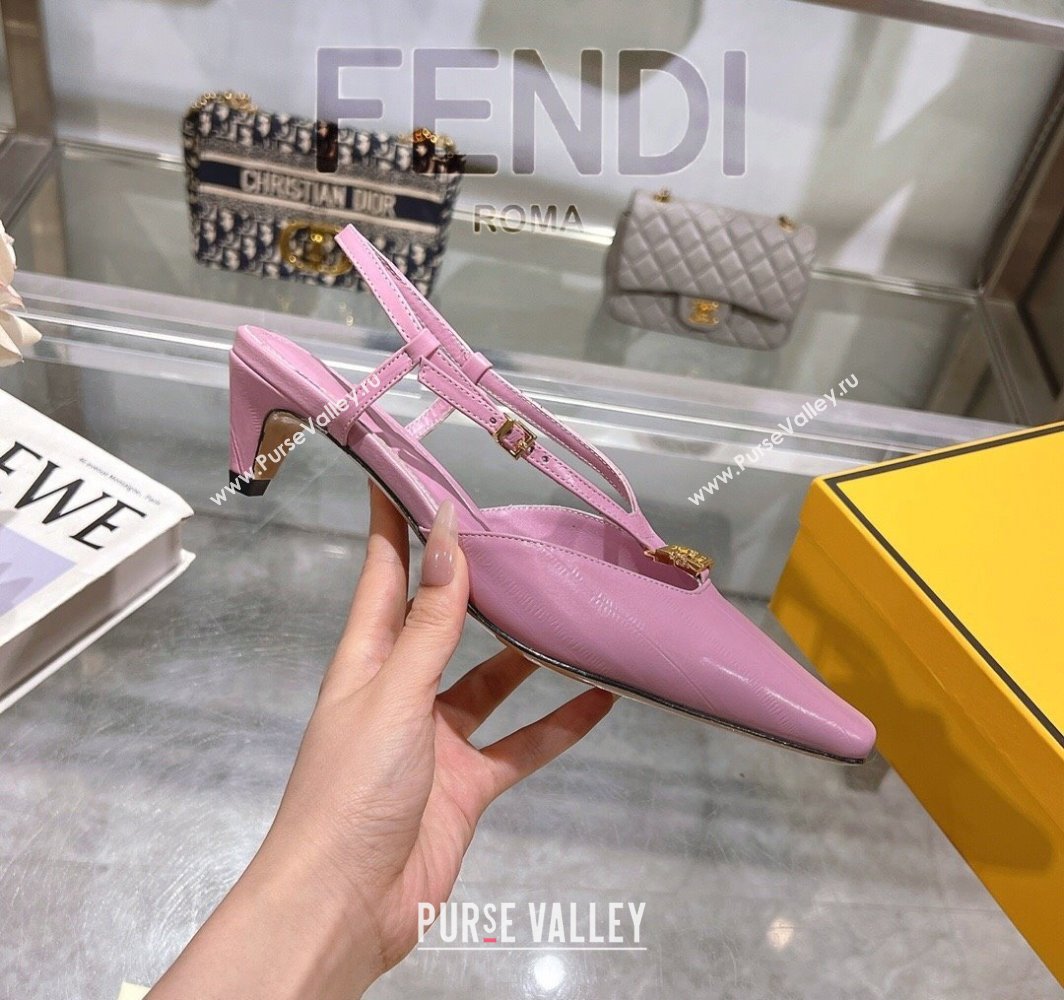 Fendi FFold Slingbacks Heeled Sandals 5cm in Eel Emboosed Leather Light Purple 2025 (MD-250425150)