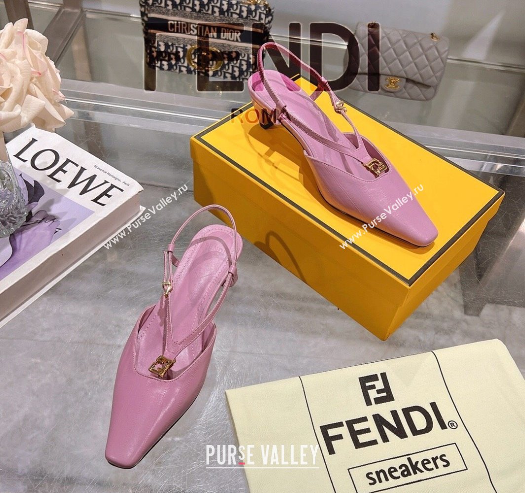 Fendi FFold Slingbacks Heeled Sandals 5cm in Eel Emboosed Leather Light Purple 2025 (MD-250425150)