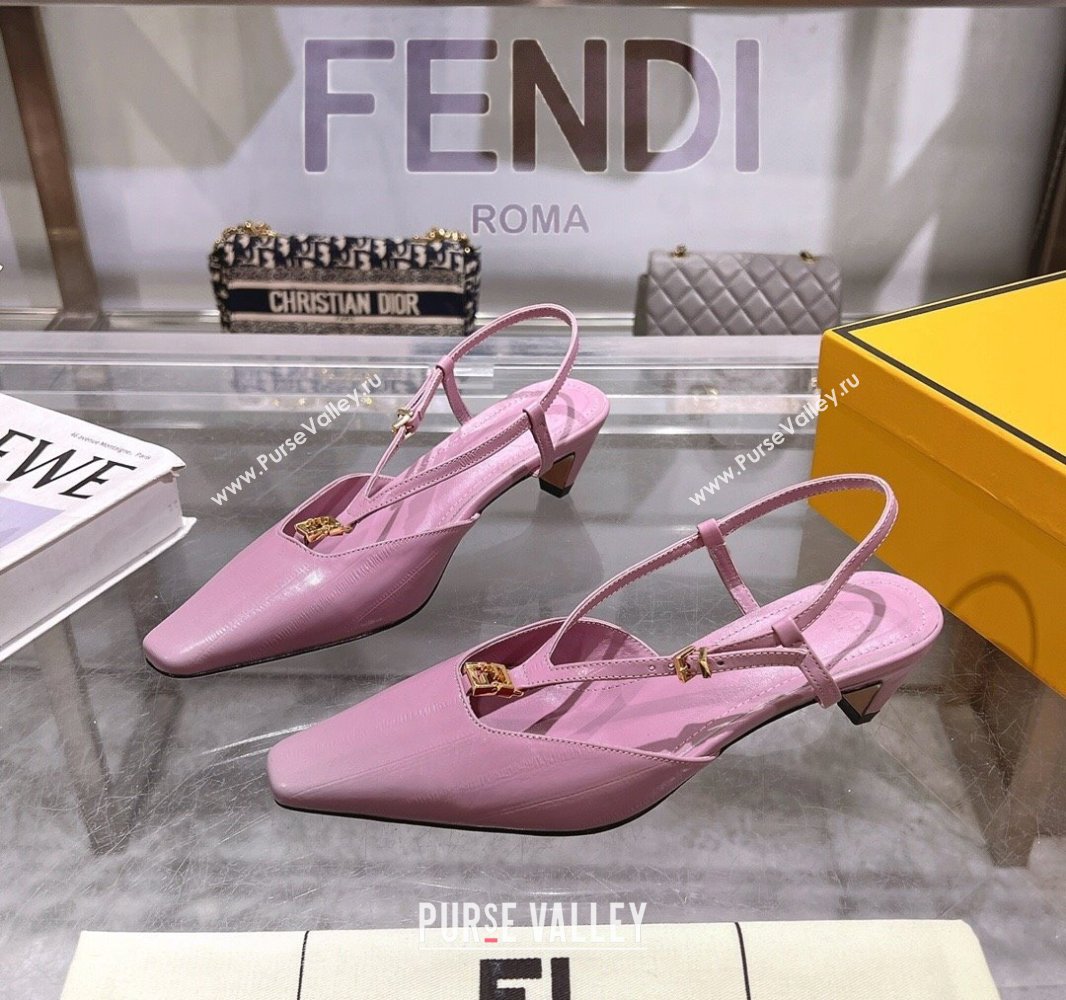 Fendi FFold Slingbacks Heeled Sandals 5cm in Eel Emboosed Leather Light Purple 2025 (MD-250425150)
