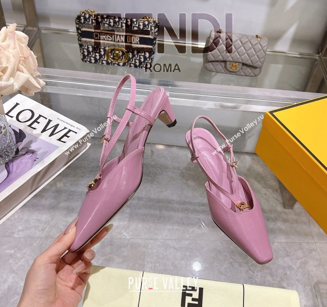Fendi FFold Slingbacks Heeled Sandals 5cm in Eel Emboosed Leather Light Purple 2025 (MD-250425150)