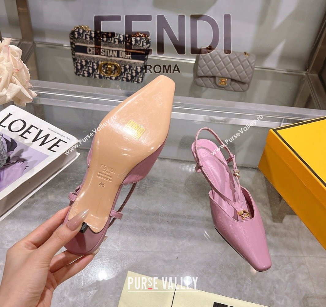 Fendi FFold Slingbacks Heeled Sandals 5cm in Eel Emboosed Leather Light Purple 2025 (MD-250425150)