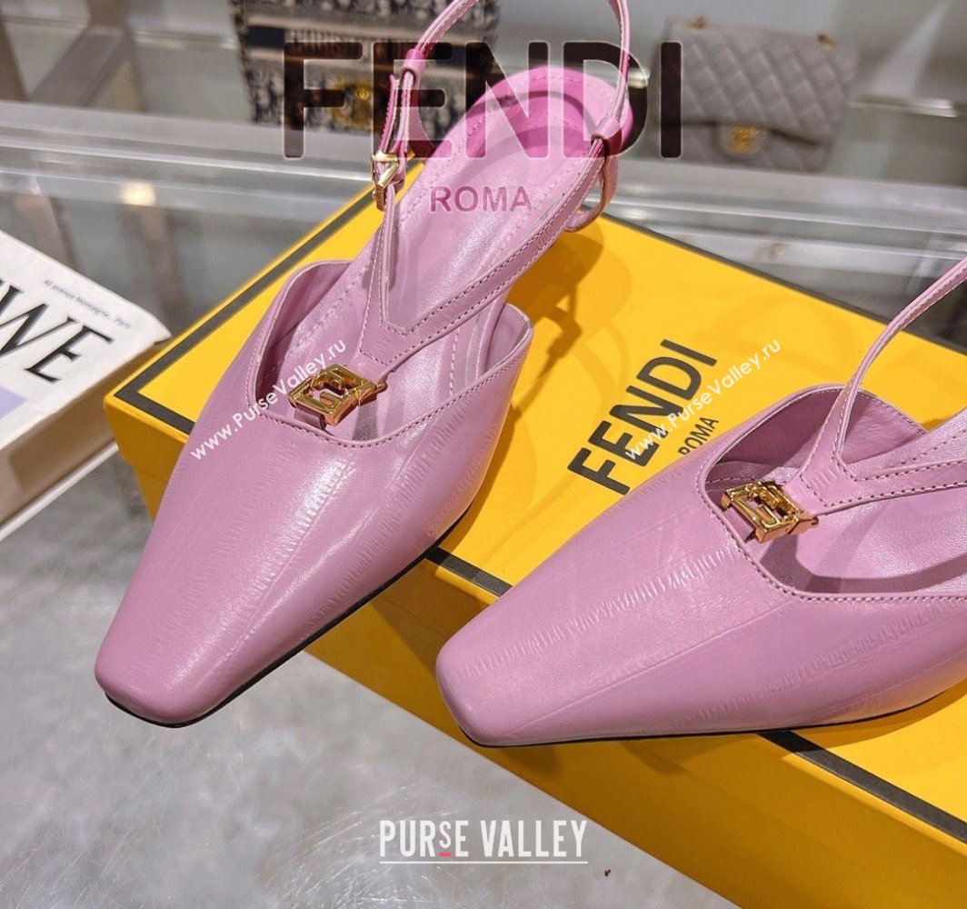 Fendi FFold Slingbacks Heeled Sandals 5cm in Eel Emboosed Leather Light Purple 2025 (MD-250425150)