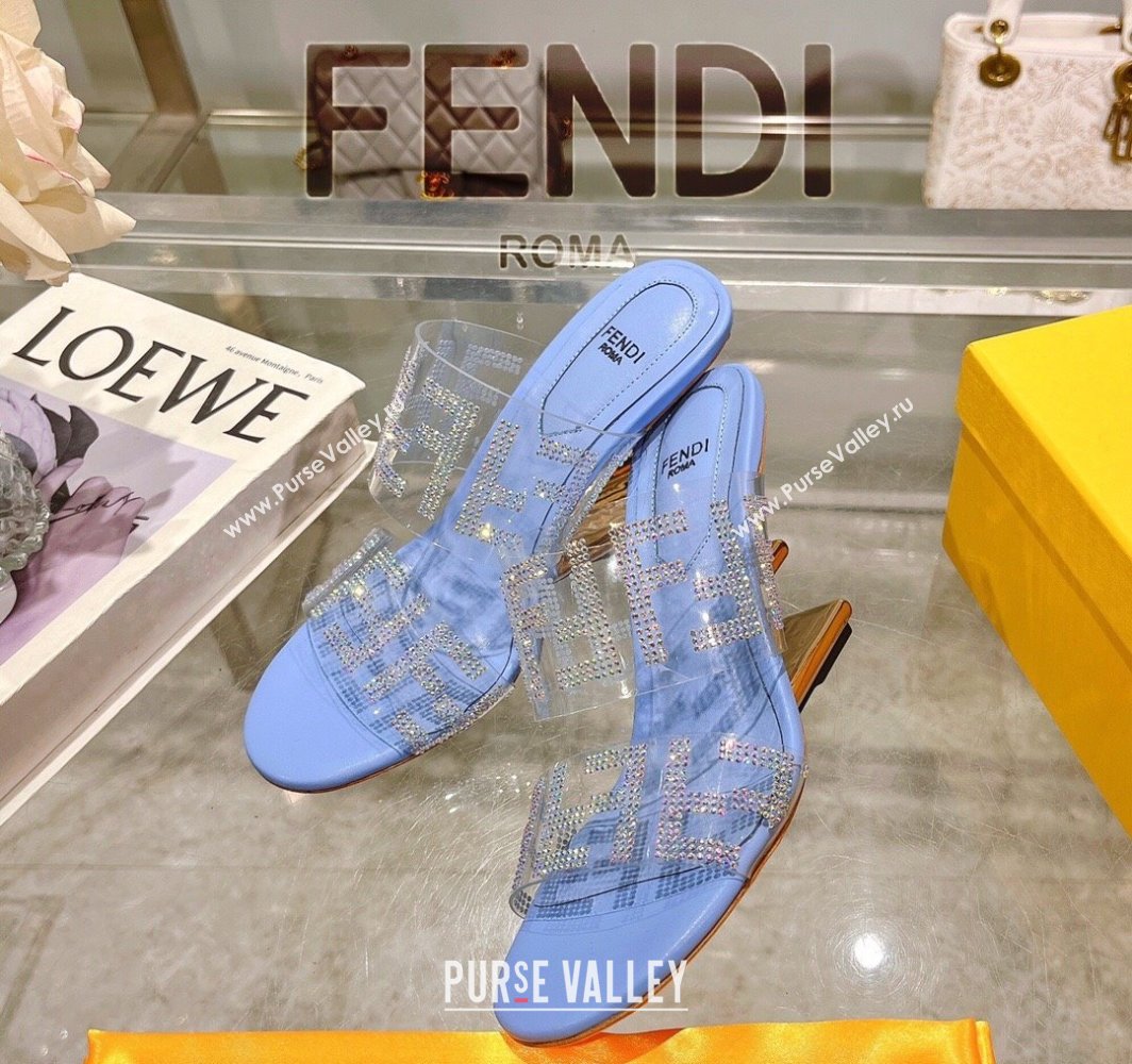 Fendi First Heel Slides Sandal 10cm in Strass FF PVC Light Blue 2025 (MD-250426007)
