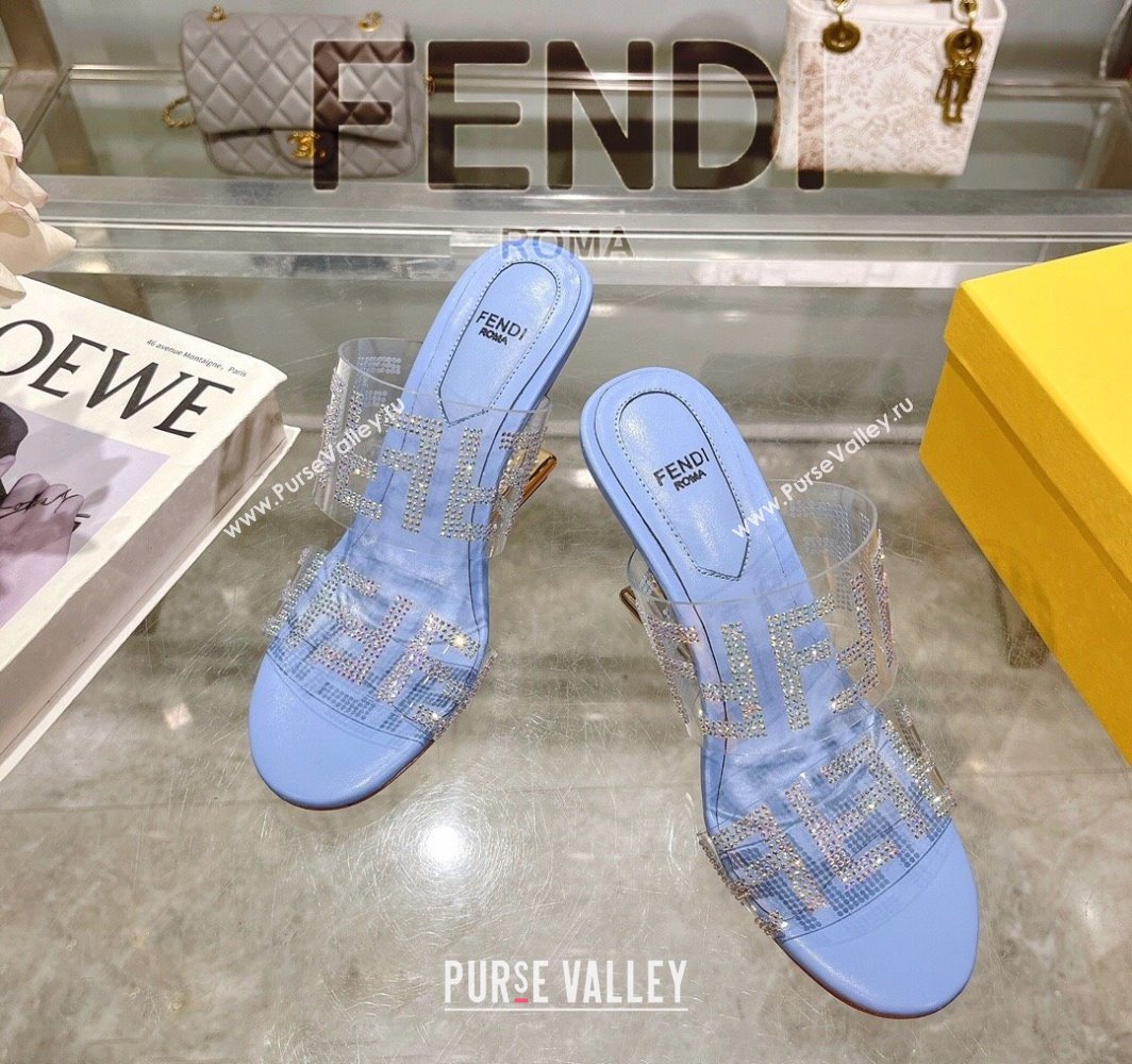 Fendi First Heel Slides Sandal 10cm in Strass FF PVC Light Blue 2025 (MD-250426007)