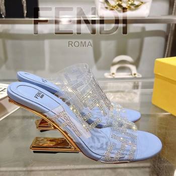 Fendi First Heel Slides Sandal 10cm in Strass FF PVC Light Blue 2025 (MD-250426007)