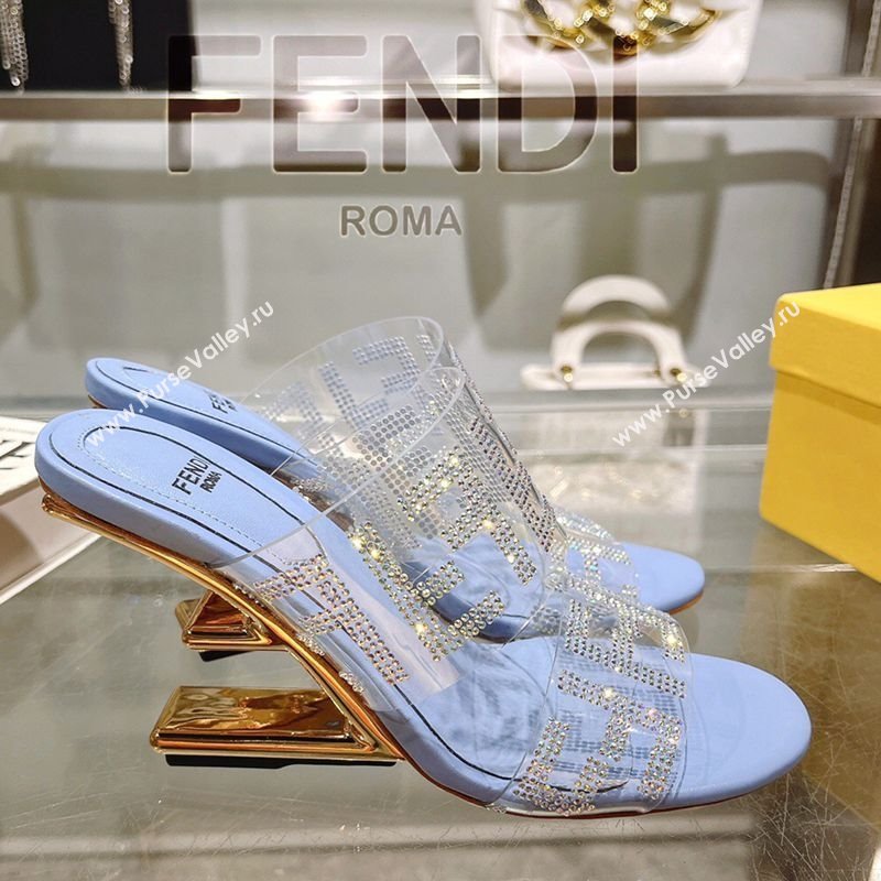 Fendi First Heel Slides Sandal 10cm in Strass FF PVC Light Blue 2025 (MD-250426007)
