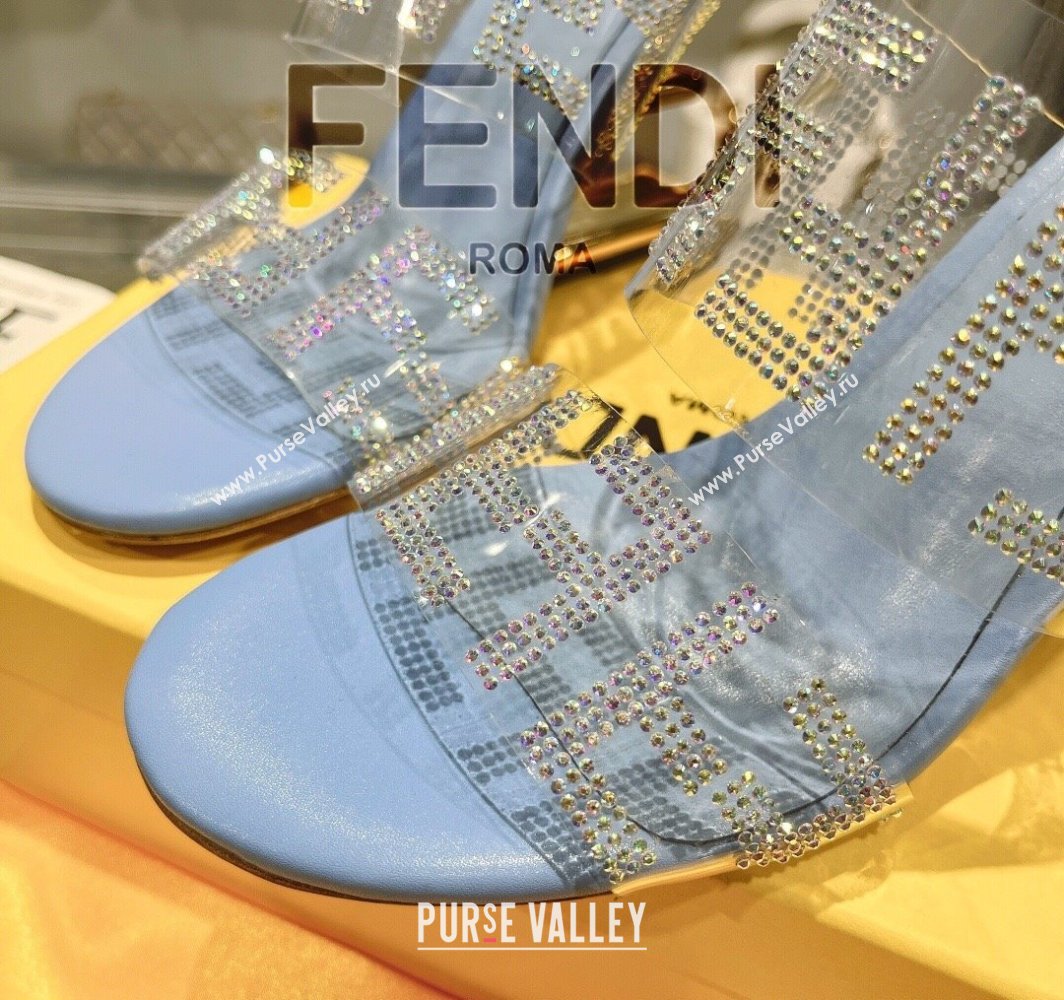 Fendi First Heel Slides Sandal 10cm in Strass FF PVC Light Blue 2025 (MD-250426007)
