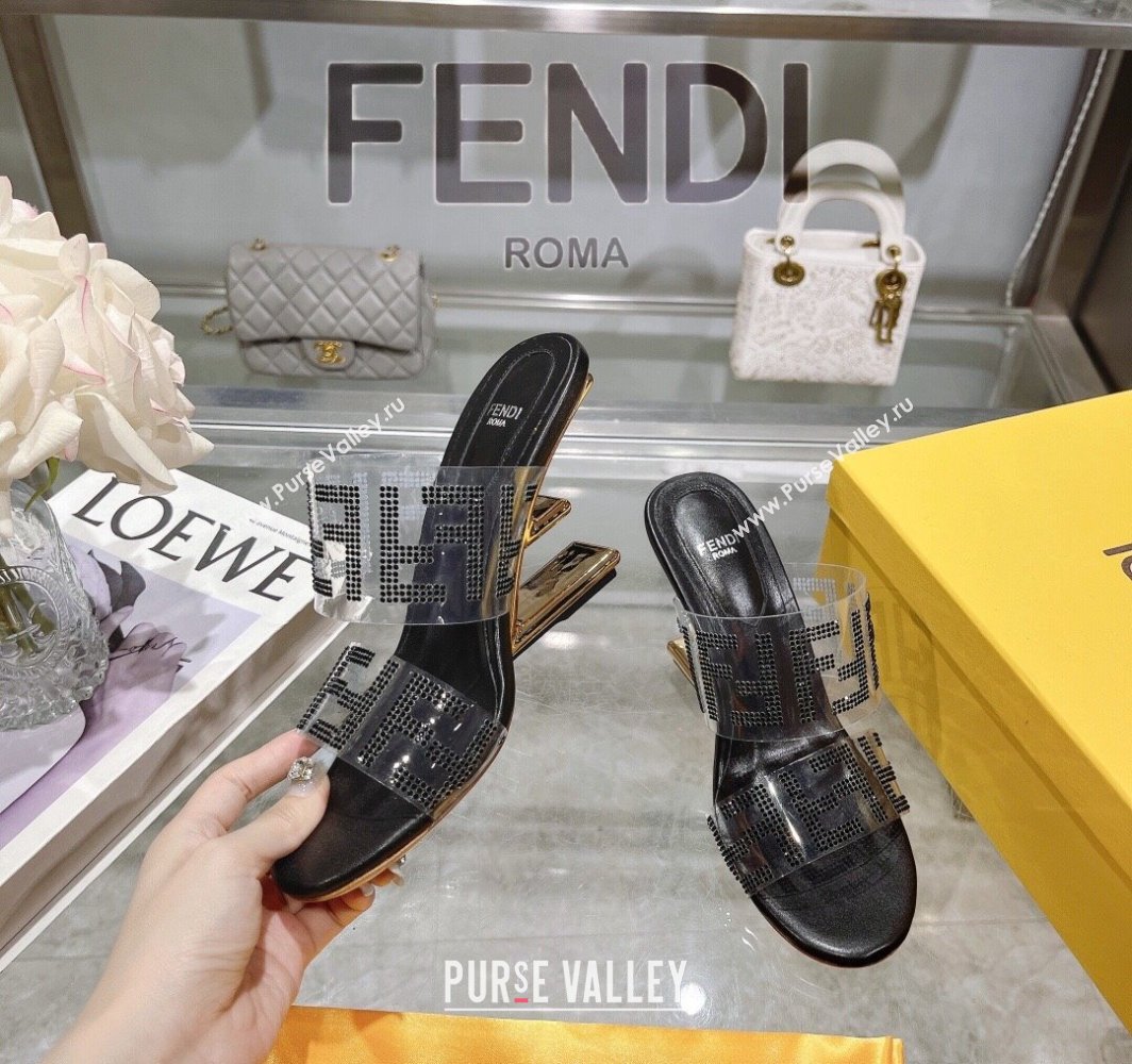 Fendi First Heel Slides Sandal 10cm in Strass FF PVC Black 2025 (MD-250426008)