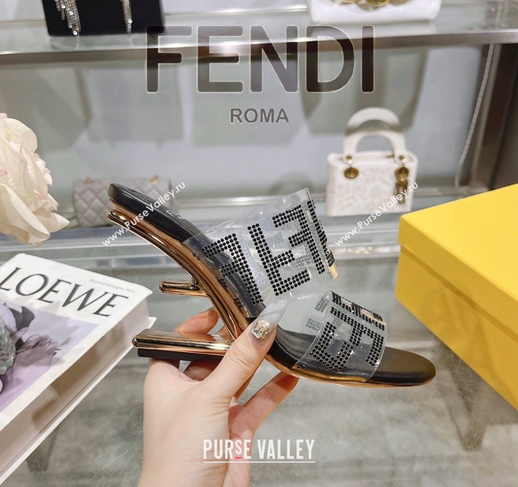 Fendi First Heel Slides Sandal 10cm in Strass FF PVC Black 2025 (MD-250426008)