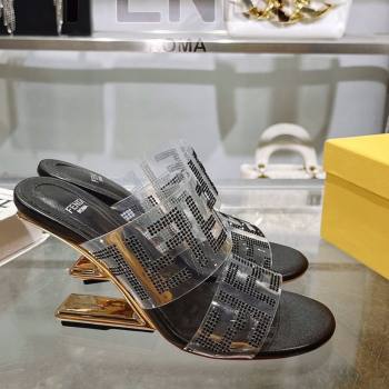 Fendi First Heel Slides Sandal 10cm in Strass FF PVC Black 2025 (MD-250426008)