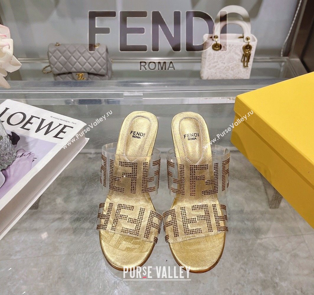 Fendi First Heel Slides Sandal 10cm in Strass FF PVC Yellow Gold 2025 (MD-250426009)
