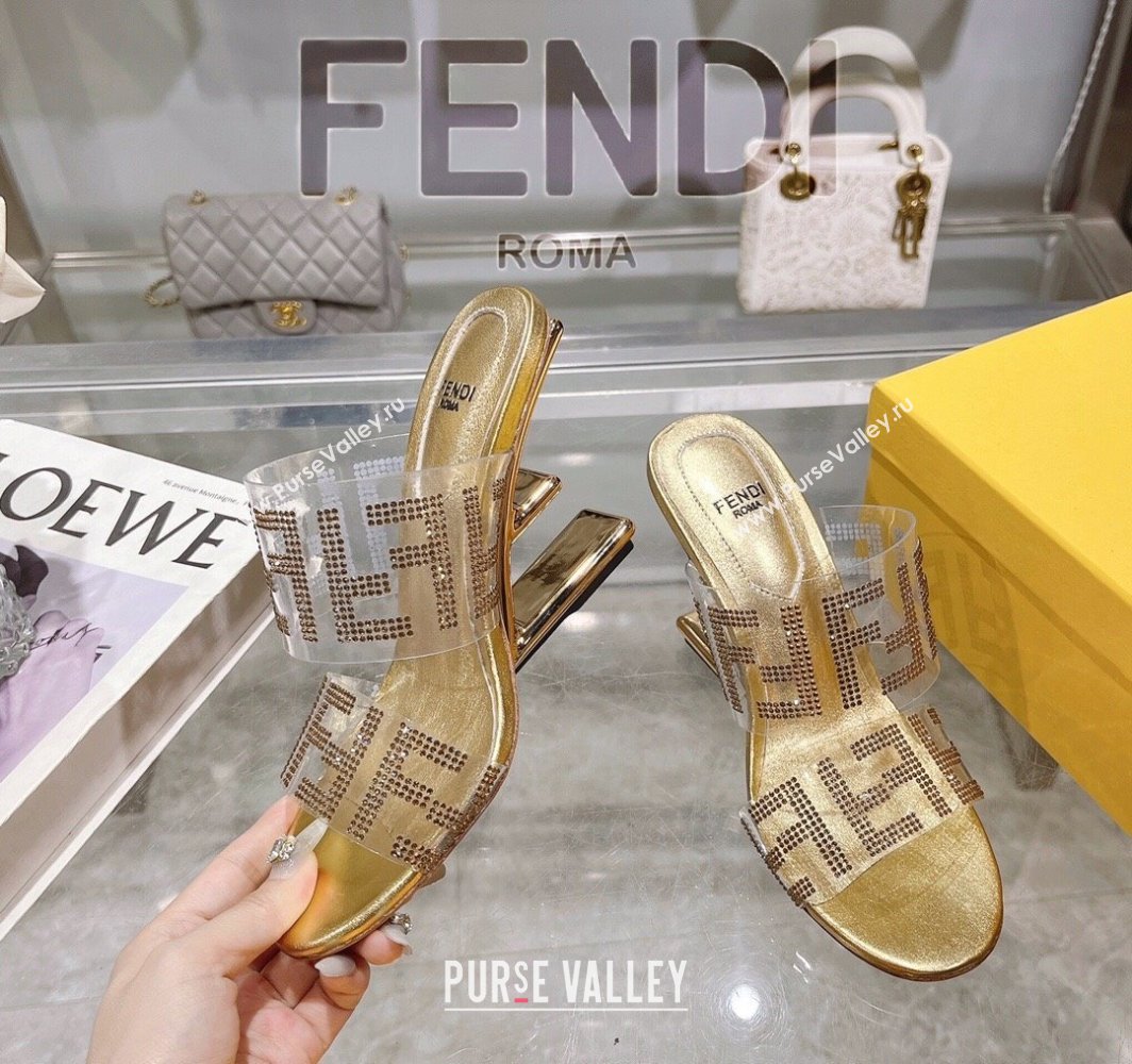 Fendi First Heel Slides Sandal 10cm in Strass FF PVC Yellow Gold 2025 (MD-250426009)