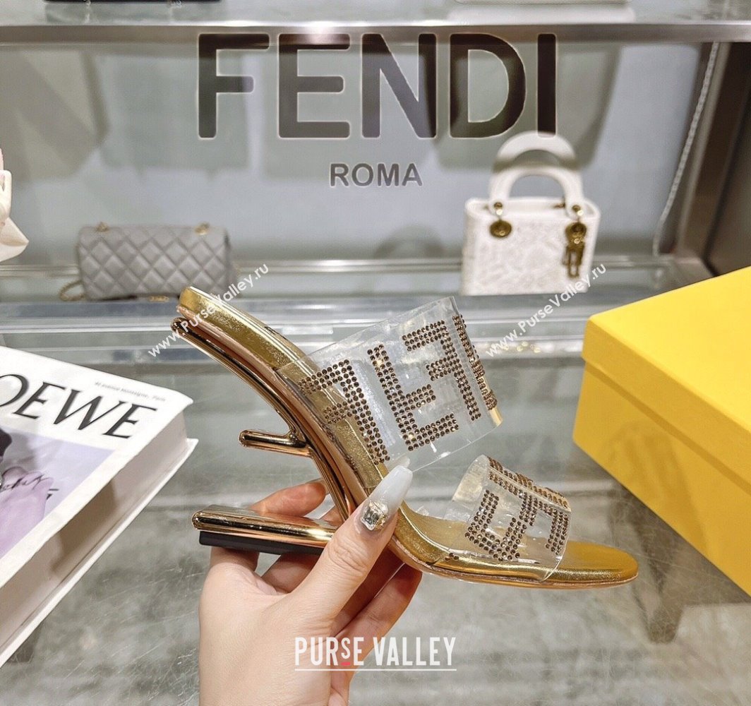 Fendi First Heel Slides Sandal 10cm in Strass FF PVC Yellow Gold 2025 (MD-250426009)